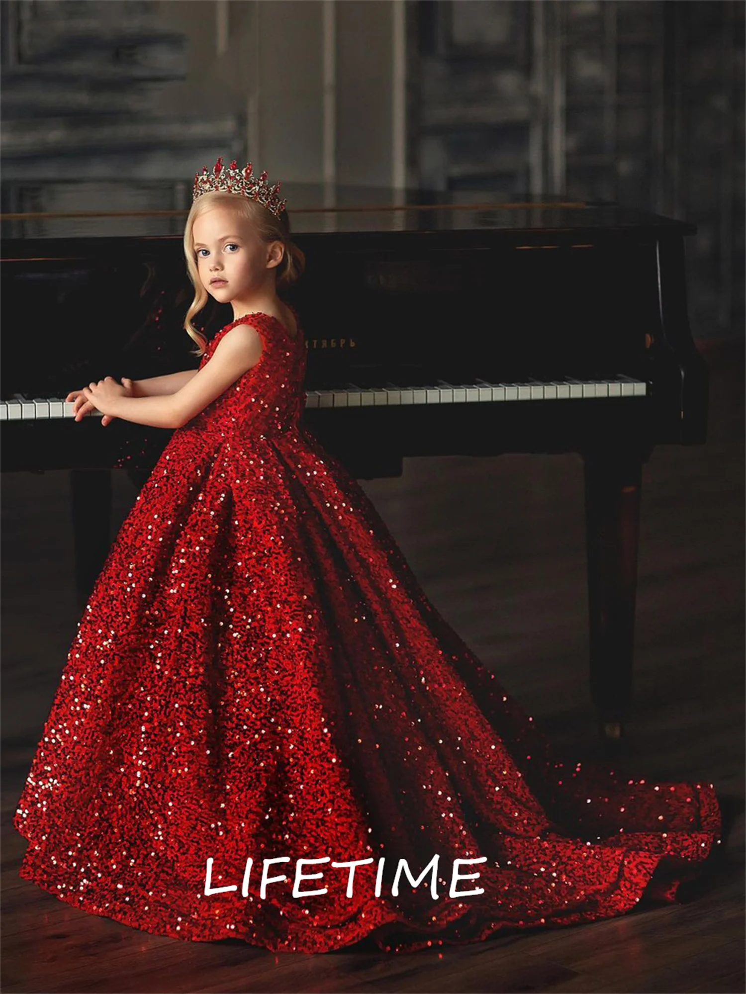 Glitzer rote Prinzessin Dess lange Blumen mädchen Kleider Pailletten Mädchen Party kleid niedlichen Baby Mädchen Kleid Geburtstags kleid Weihnachts geschenk