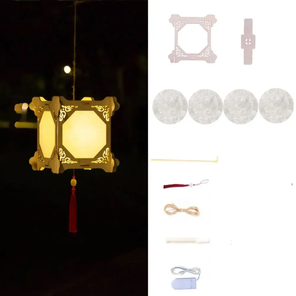 

Portable Wooden Mid-Autumn Festival Lantern LED Light Creative DIY Flower Lamp Glowing Drawing Art Lantern Festival
