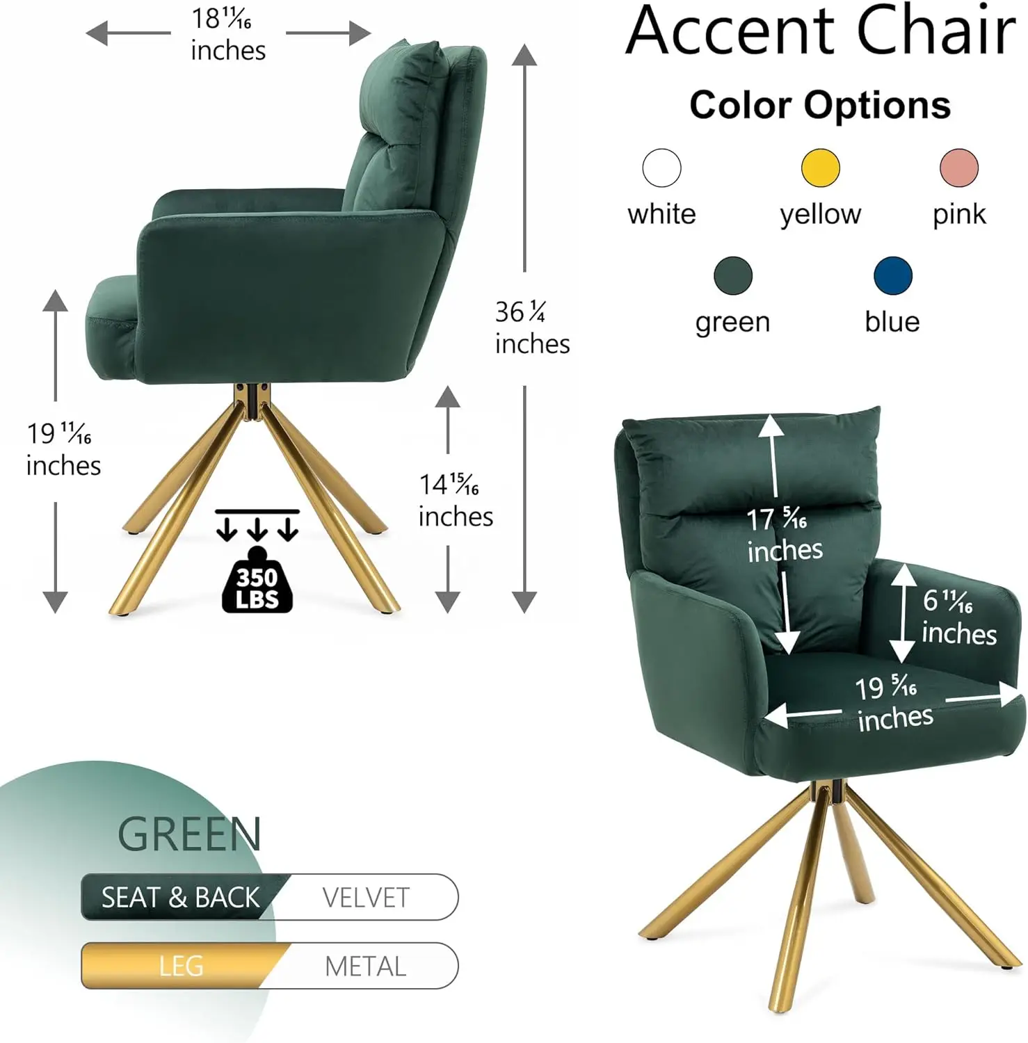 Nordicana 180° Swivel Velvet Living Room Chair Modern Armchair With Golden Legs Ergonomic Upholstered Dining Accent Chair