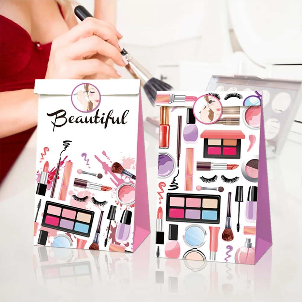 Spa Make Up Partyzubehör Kosmetik Alles Gute zum Geburtstag Banner Papier Goodie Bags mit Aufklebern Mädchen Frauen Geburtstag Party Dekoration – Detail 6