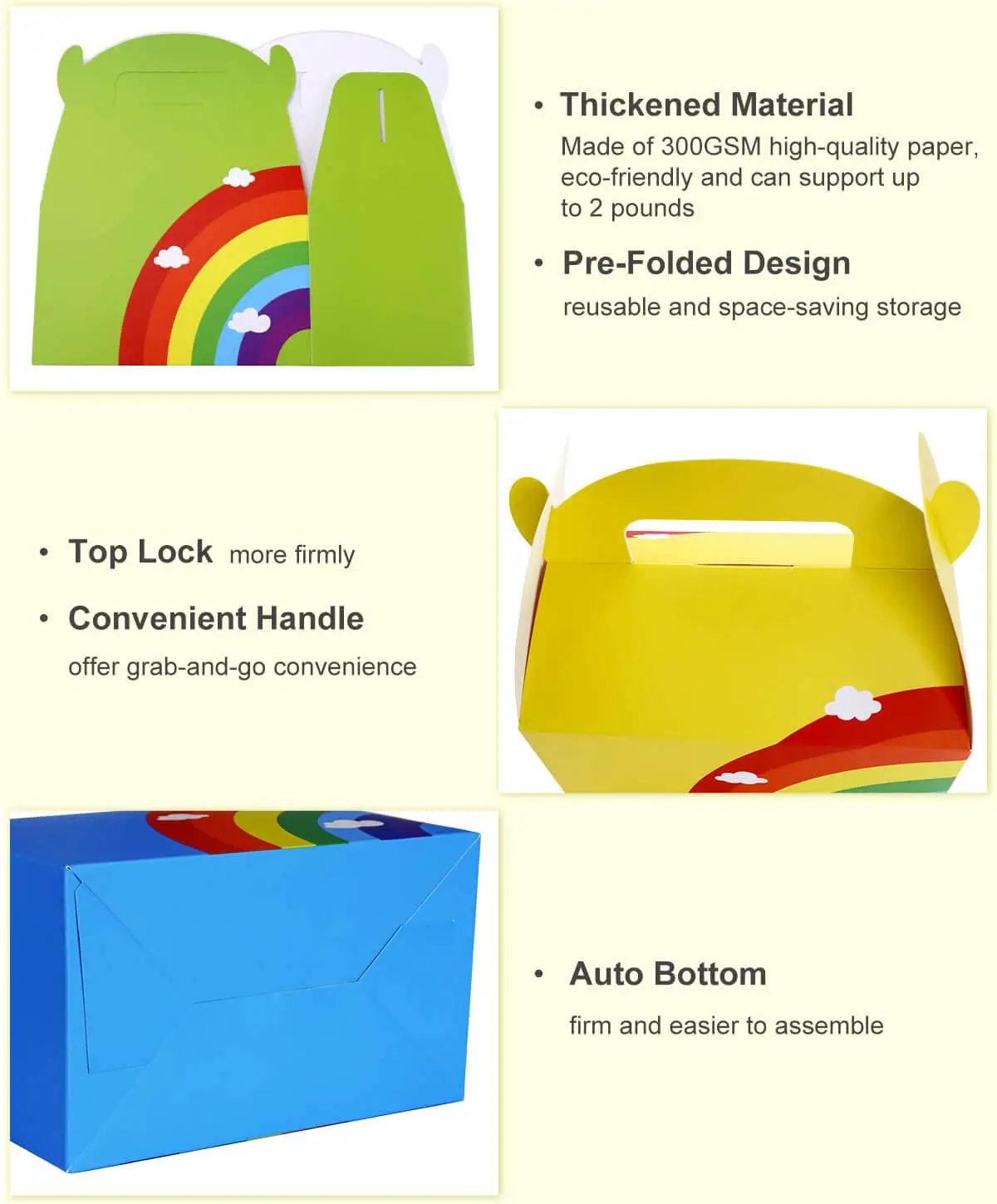 16 PCs Rainbow Party Favor Paper Box, 6*3.5*3.5 Inch, Food Safe Kraft Paper and Ink, Natural , Vivid Colored,Give Away Bags.