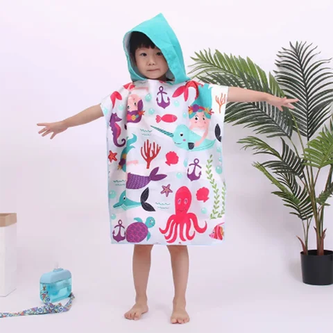 Children's Hooded Bath Robe Toddler Quick Dry Microfiber Towel with Cartoon Digital Print Soft Wearable Bath Towel for Kids