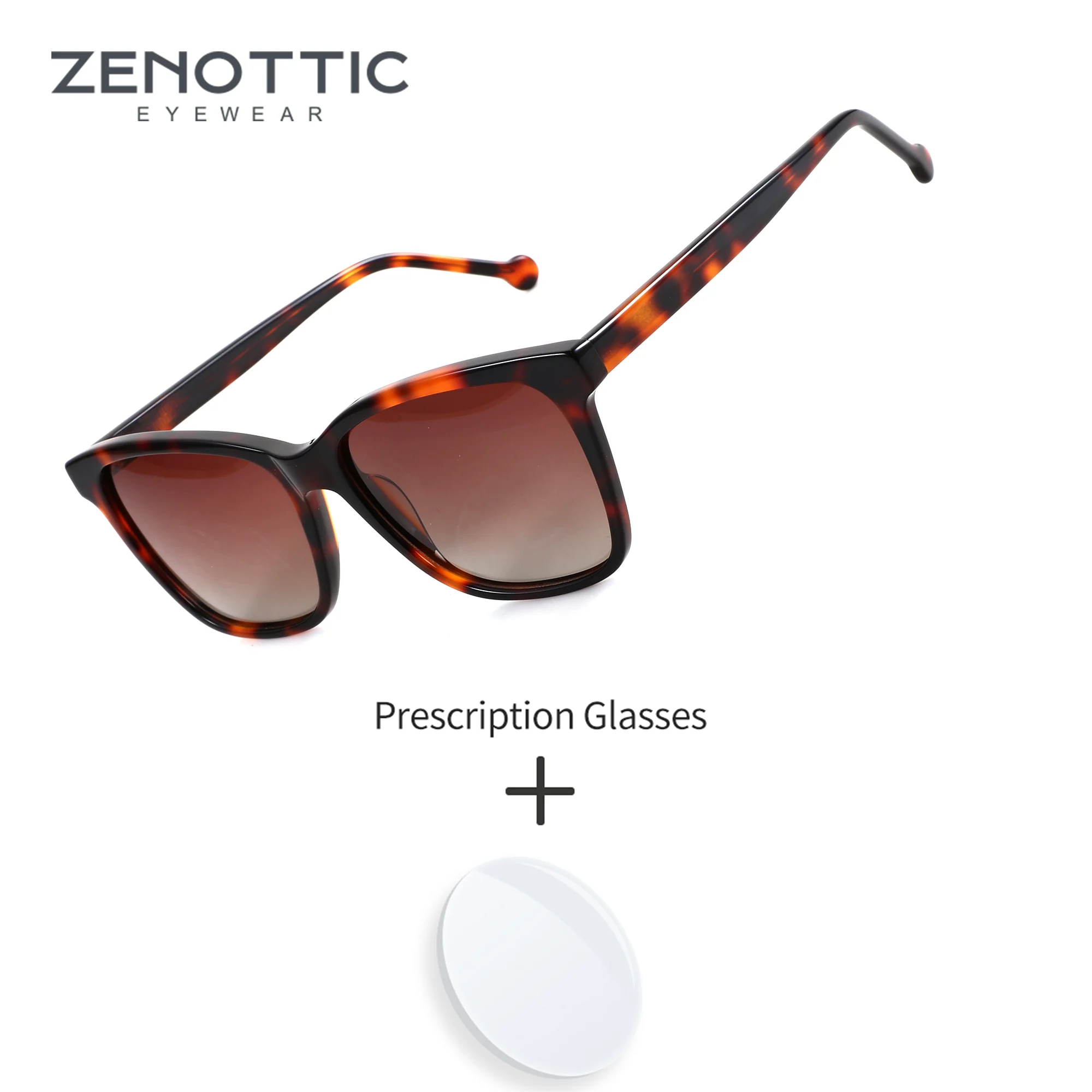 ZENOTTIC M Size Square Handmade Acetate Polarized Prescription Sunglasses Women UV400 Sun Block Elegant Shades