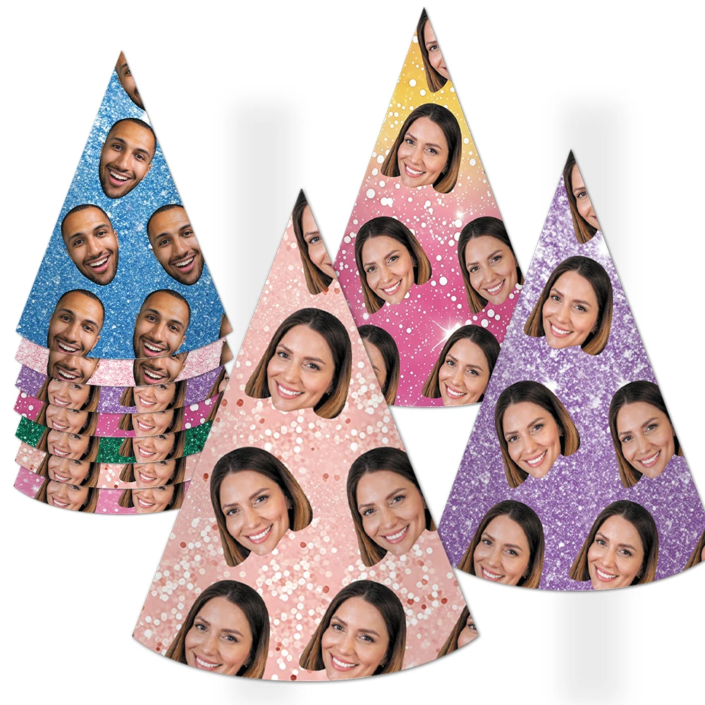 6pcs Personalized Custom Photo Avatar party hats Unique Gift for Birthdays, Graduations, Holidays, Family, Friends, Pets - Party view 4