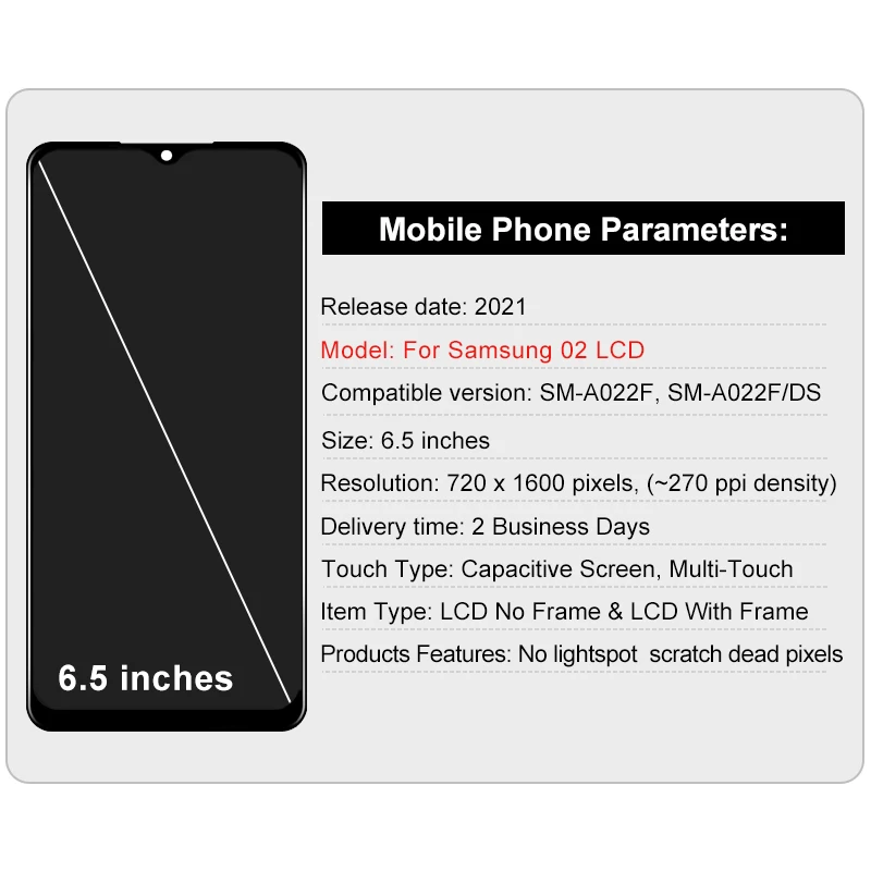 Pantalla IPS de 6.5 pulgadas para Samsung Galaxy A02, ensamble con táctil para SM-A022F, SM-A022M, SM-A022G/DS, repuesto 2