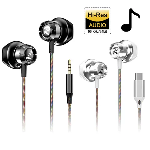 삼성 Galaxy S25 S24 S23 S22 S21 S20 Ultra USB-C 용 Type-C 헤드폰 iPhone 15 16 헤드셋 용 마이크가있는 3.5mm 유선 이어폰