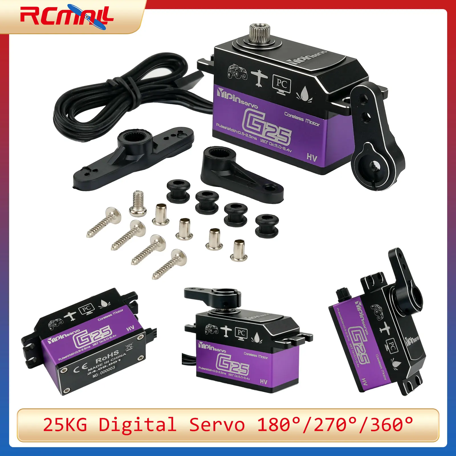

7.4V 25KG Digital Servo High Torque Coreless Motor Servos for Rock Climbing Car Model Robot DIY Industrial Servo 180°/270°/360°