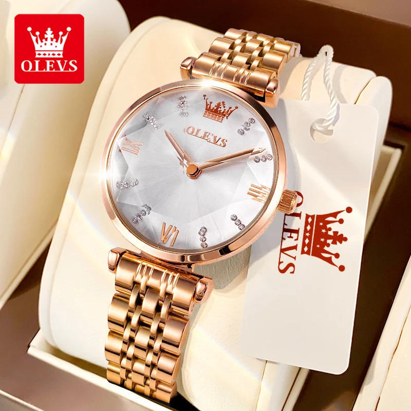 OLEVS 6642 Elegante Japan-Quarzuhr für Damen, Stahlarmband, wasserdicht, modische Kleideruhr, Geschenk für Frauen