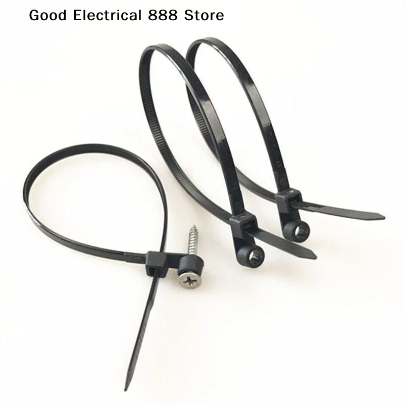 【GE】100PCS Screw Hole Cable Ties Reusable Fixed Nylon Cable Ties Self-locking Cord Ties Straps Fastening Loop Office Organizer