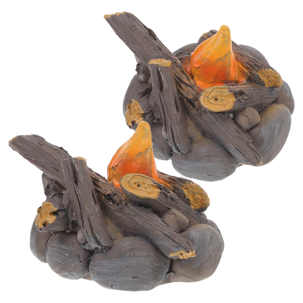 

2pcs Micro Landscape Ornament Fake Campfire Resin Mini Decoration Dollhouse Miniature Bonfire Camping Decor Toy Fire Model