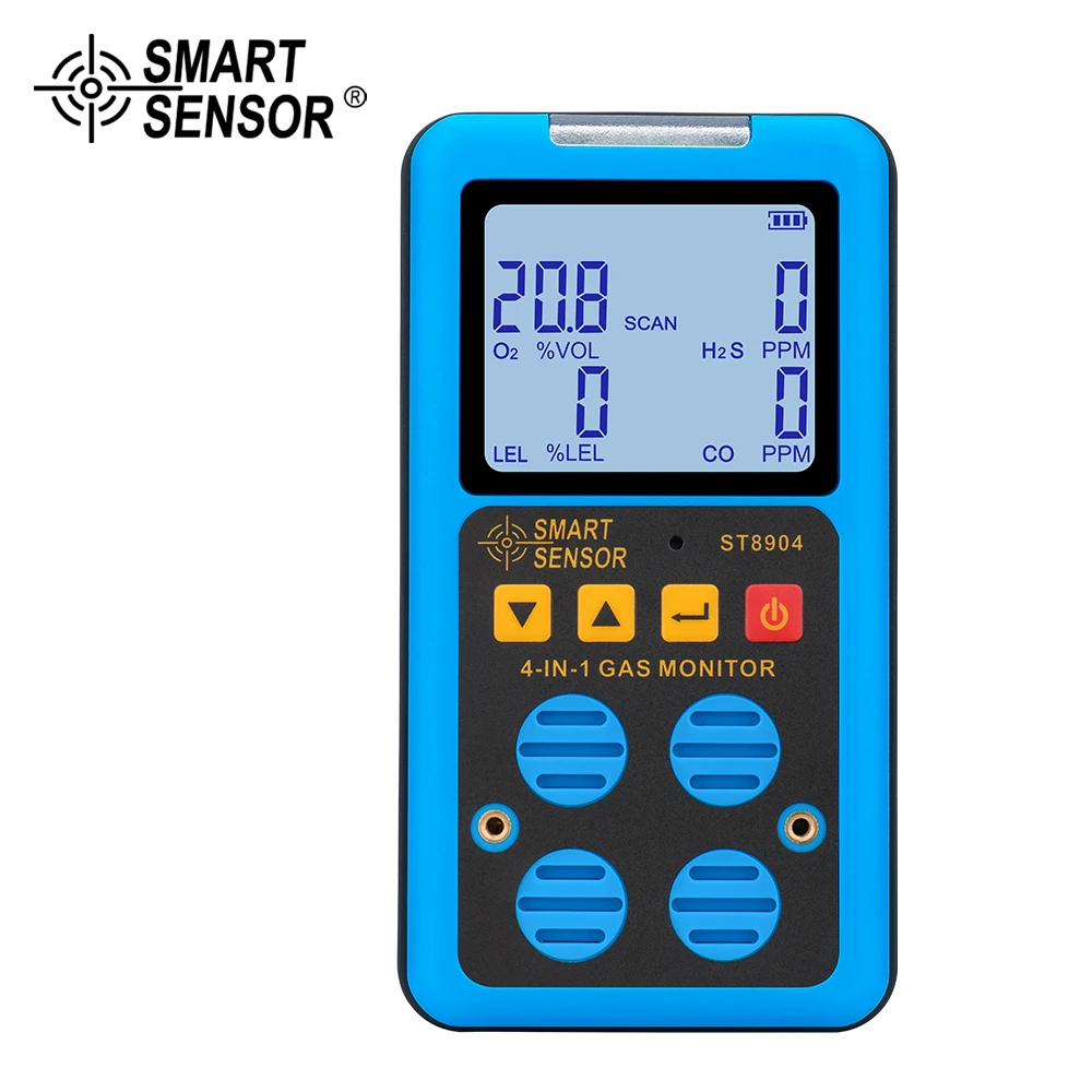 

Professional 4 in 1 Gas Detector Oxygen O2 Hydrogen Sulfide H2S Carbon Monoxide CO Combustible Gas LEL Gas Analyzer Gas Monitor