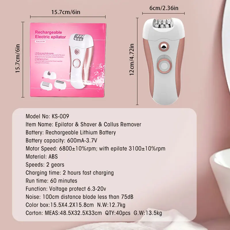 Electric Epilator Shaver Callus Remover Rechargeable Multifunctional Body Face Hair Removal Tool