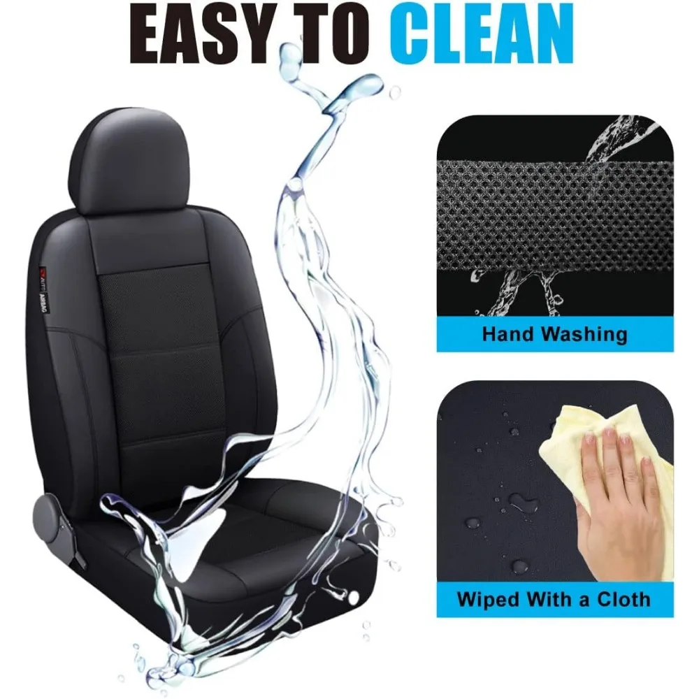 مجموعة كاملة من غطاء مقعد السيارة من الجلد والشبكة من P&J مكونة من 9 قطع مناسبة عالميًا لسيارات السيارات والشاحنات وسيارات الدفع الرباعي وسائد هوائية متوافقة (أسود) #5