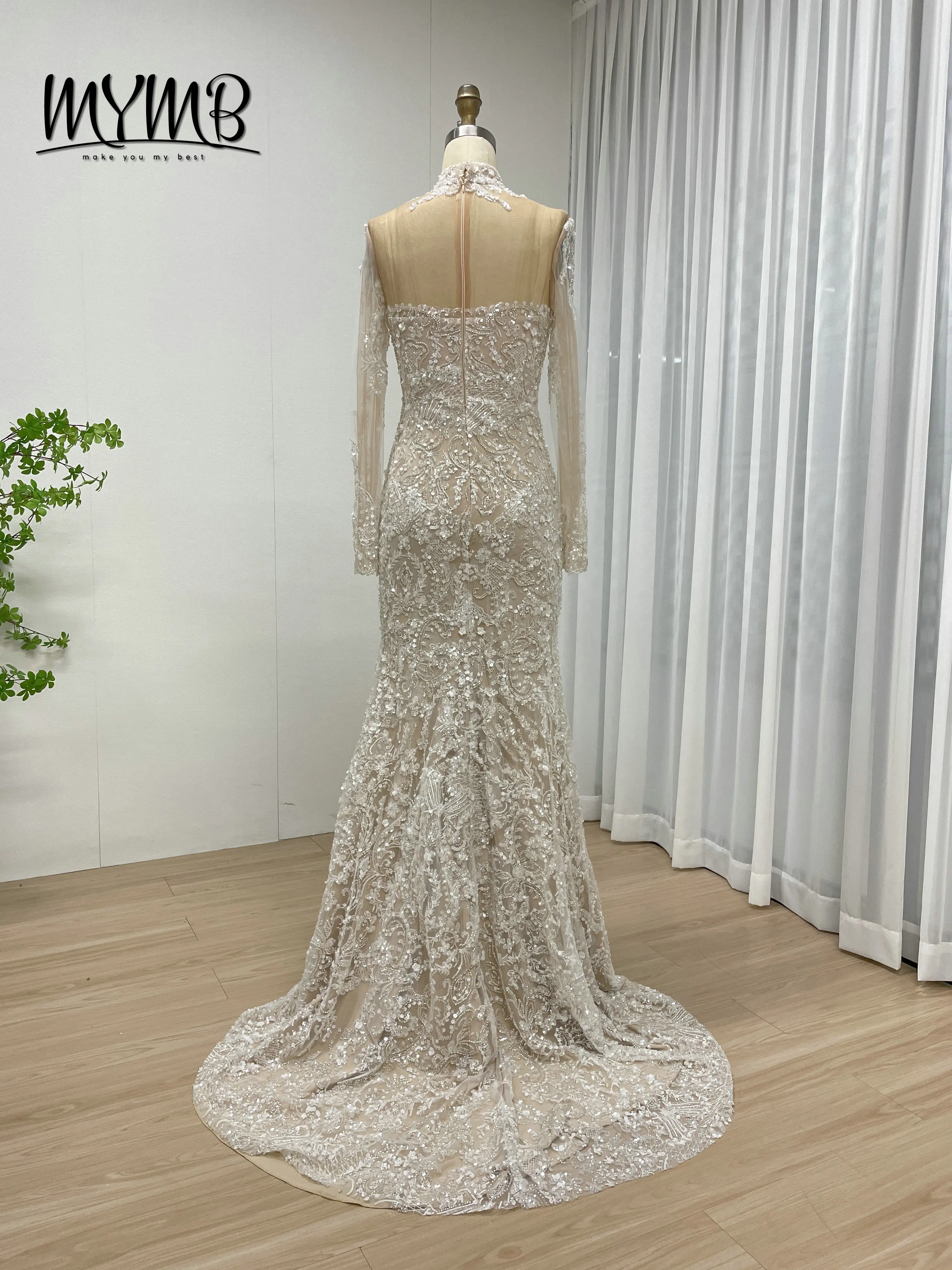 MYMB Elegante Lvory Zeemeermin Avondjurk Lange Mouw Mode Temperament Hoge Kwaliteit Prachtige Mooie Pailletten Toga MY30127