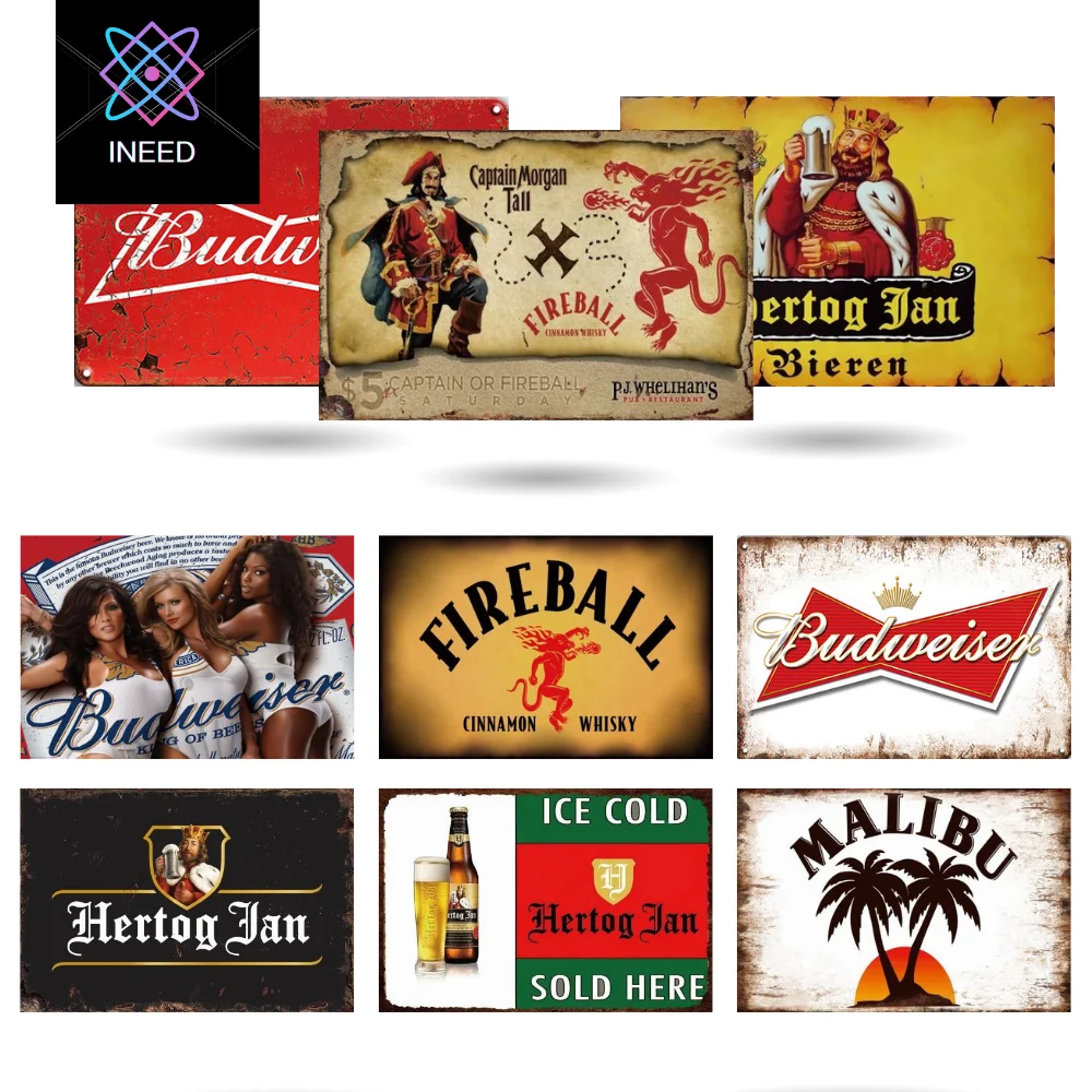 【INEED】Captain Beer Metal Tin Signs Budweiser Vintage Poster Wall Decor Plaque For Bar  Home Kitchen Restaurant Party Iron Paint