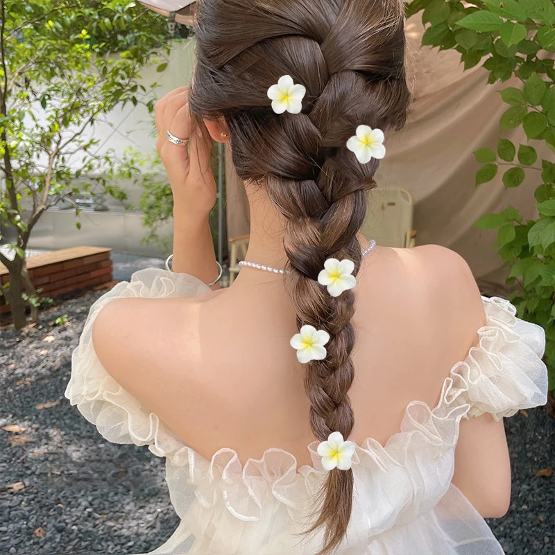 AWAYTR 5 sztuk/zestaw słodka Plumeria szpilka spinki do włosów dla dzieci dziewczyny kwiatowe spinki do włosów Mini spinki do włosów klips typu kaczy dziób akcesoria do włosów
