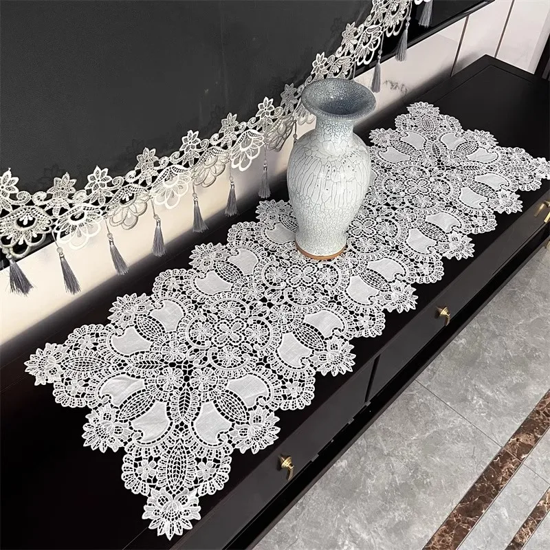 

Europe lace cotton flower embroidery Table flag Runner cloth cover tablecloth Christmas Wedding Table decoration and accessories