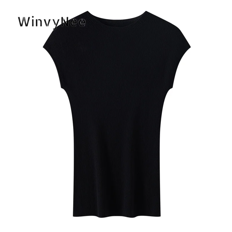 WinvyNee Women Pure Wool Knit Vest Solid Striped Crew Neck Sleeveless Jumper Fashion Wear Warm Autumn Winter Outfit ZC1267001A