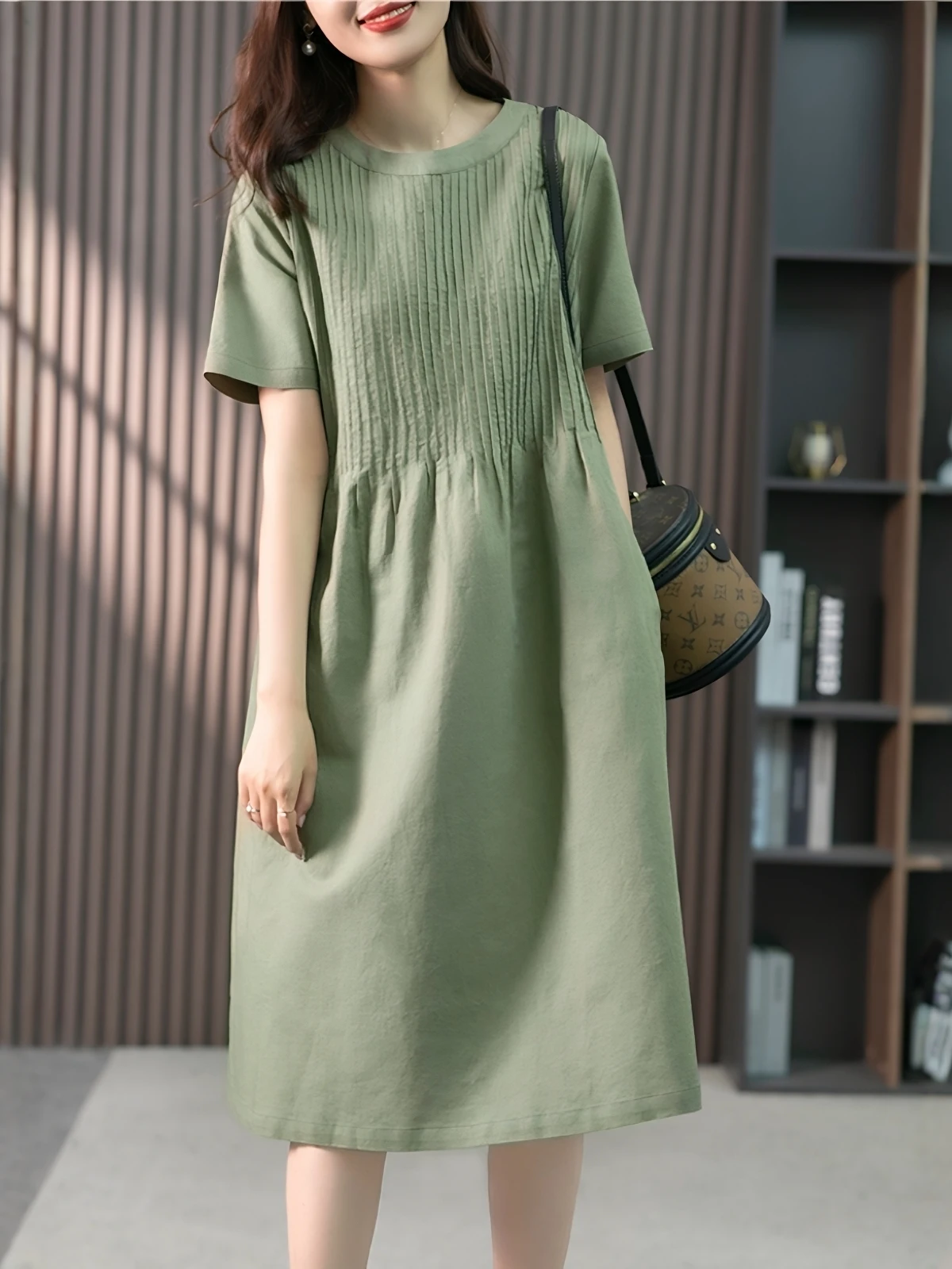Artistic Design Linen Dress Women Summer New Loose Slimming Meat Covering Elegant Age Reducing A-Line Midi Dress