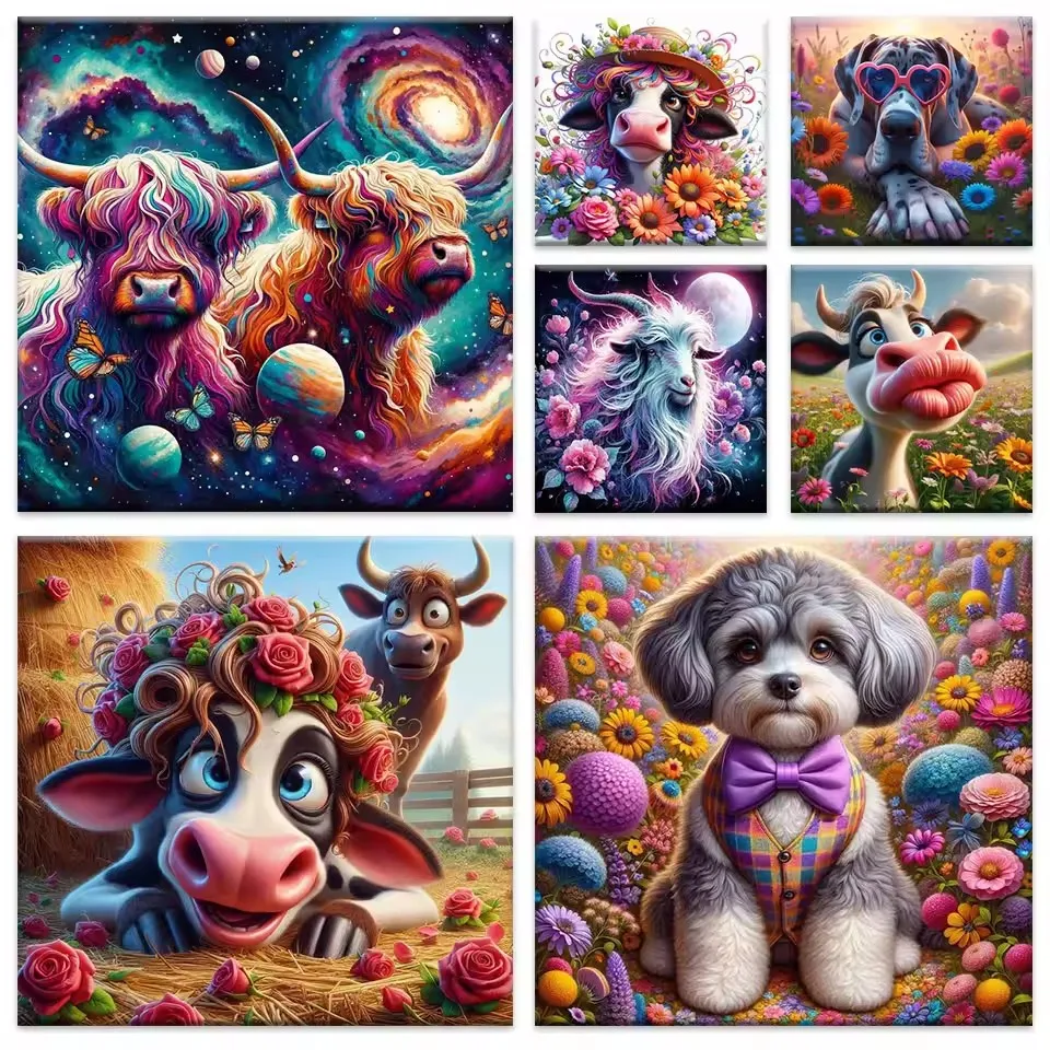 

Алмазная вышивка 5d забавные сельскохозяйственные животные мозаика домашний декор коры, собаки алмазная живопись новый Хайленд крупный рогатый скот стразы настенное искусство