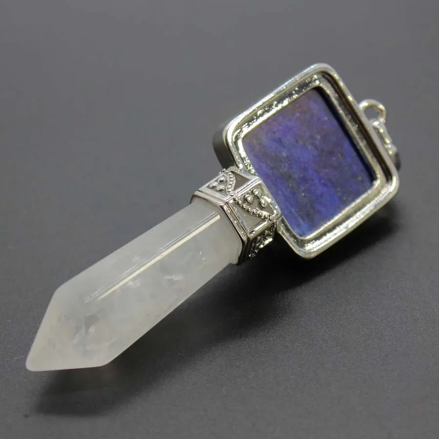 Rock Crystal Hexagon Prism Stone Pendant For Necklace DIY Natural Healing Amethyst Quartz Lapis Lazuli Pendant Jewelry No Chain