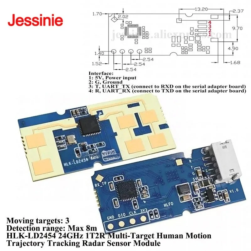 10-個-1-個-hi-link-hlk-ld2454-24ghz-1t2r-マルチターゲット人間の動き軌跡追跡レーダーセンサーモジュール-ld2454-ケーブル