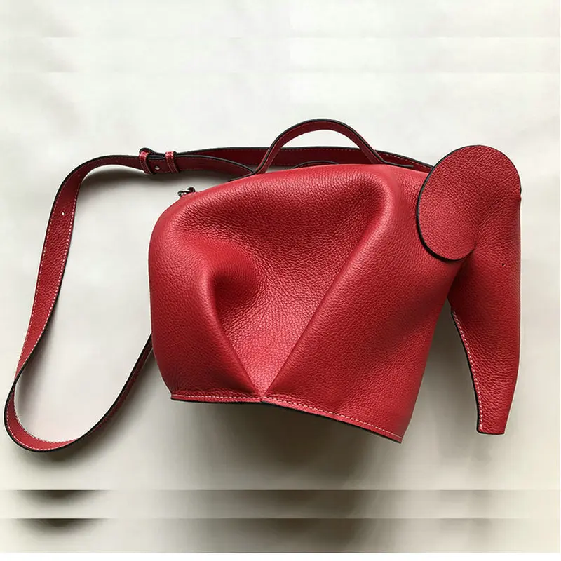 Giant Elephant Bag Genuine Leather Crafted Customized Cute Animal Shaped Crossbody Messenger Purse Tote Cowhide Gift  Red