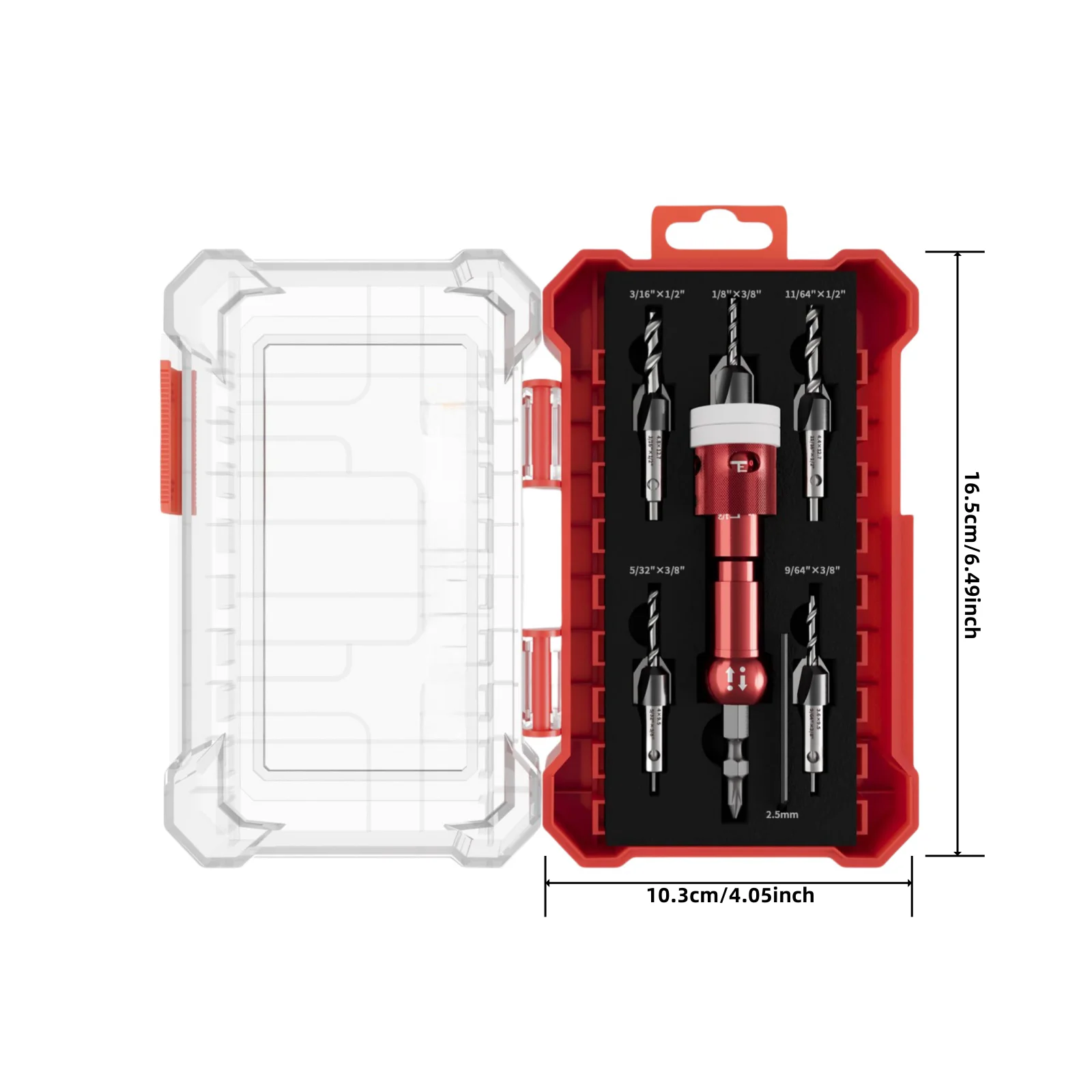 

Countersink Drill Bit Set with Adjustable Depth Stop, 5-Piece 82 Degree Carbide Bit with 1/4” Quick-Release Hex Shank for Woodw