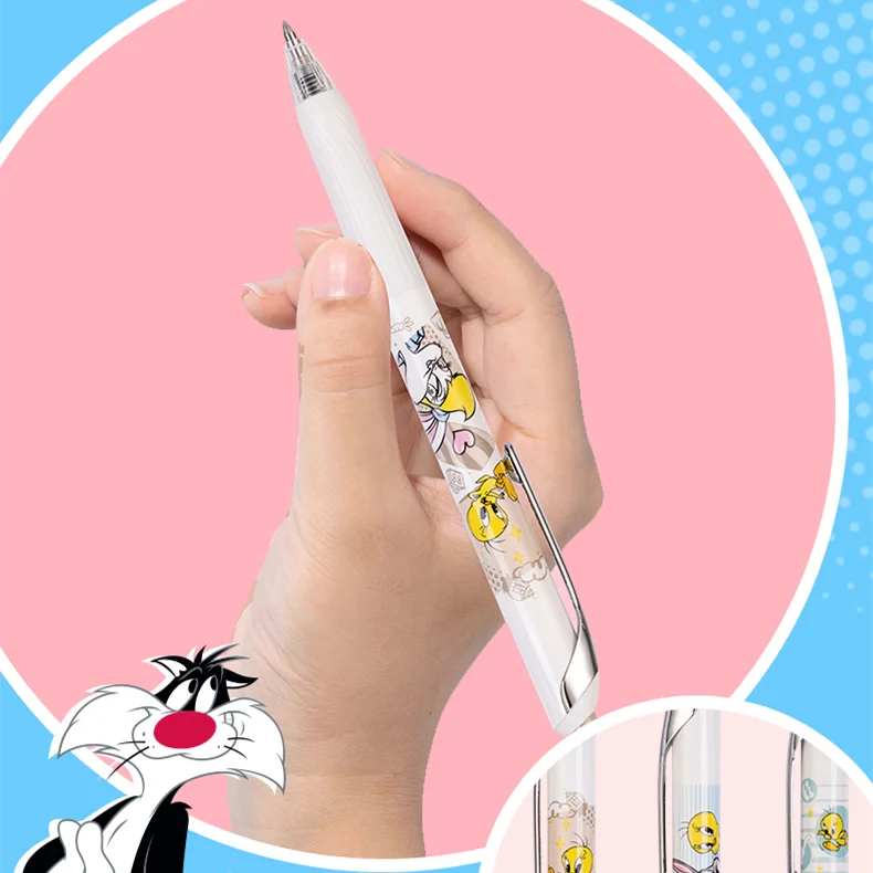 3Pcs Deli S88-D Looney Tunes Bugs Bunny Press penne Gel retrattili 0.5mm penne nere a punta Fine per Journaling Kawaii