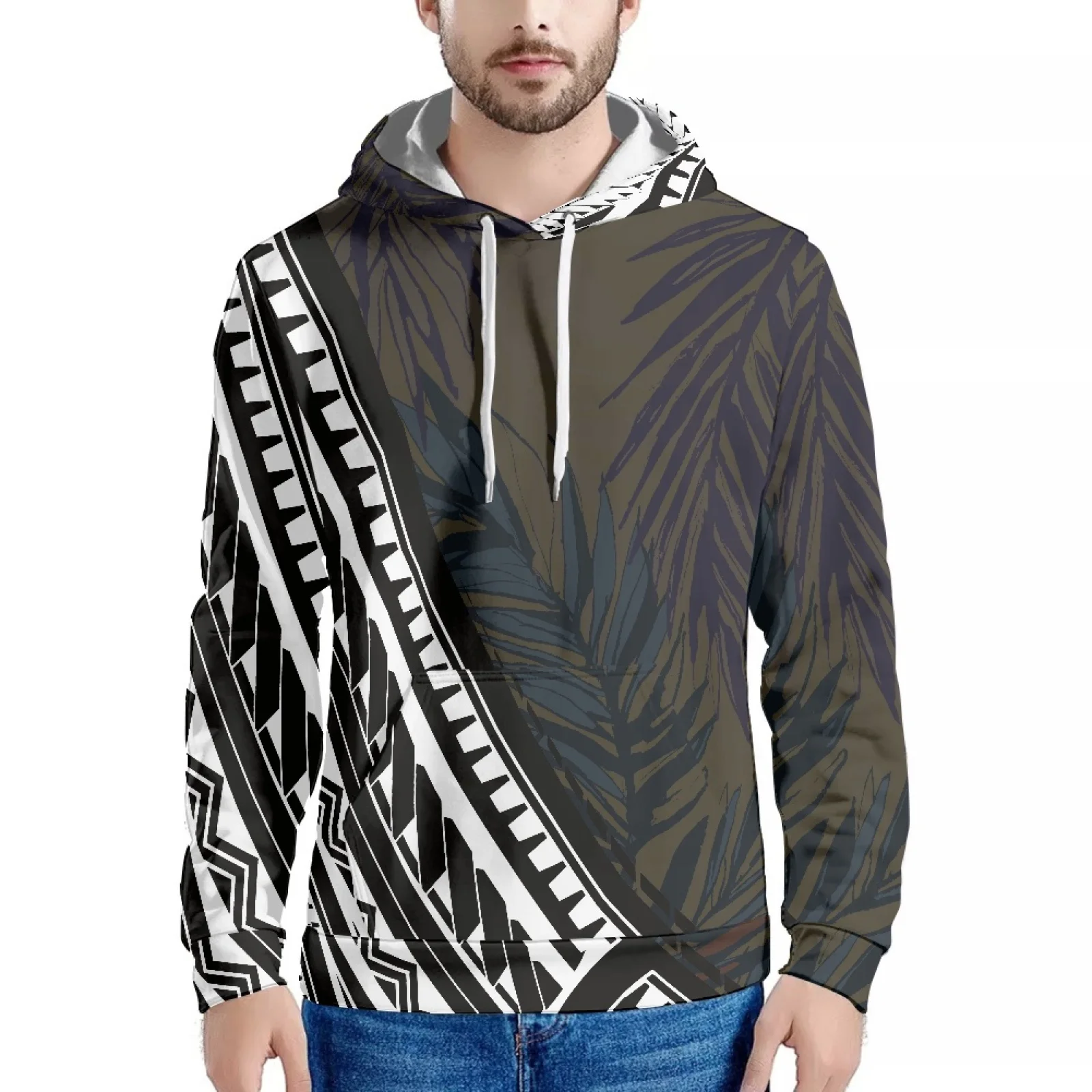 Luxury Polynesian Tribal Map Tattoo Print Tattoo Hawaiian Samoa-Style Sweatshirt Long Sleeve Slim Men's Hoodie Warm Autumn