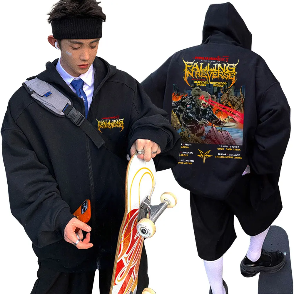 

Falling in Reverse Popular Mons Tour II Zipper Hoodie Men Women Rock Metal Oversized Zip Up Jacket Man Casual Fleece Cotton Coat