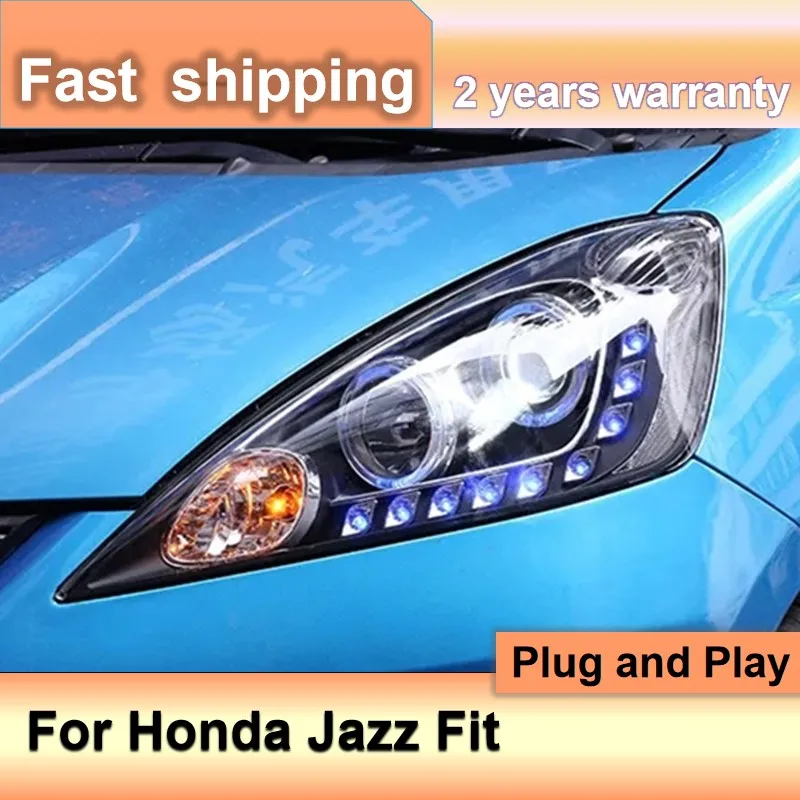 Car Accessories for Honda Jazz Fit Head Light 2008-2010 Fit Headlight DRL Turn Signal High Beam Angel Eye Projector Lens