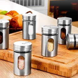 Stainless Steel Spice Shaker Seasoning Pot Camping Barbecue Jars Seasoning Jar Salt Sugar Shaker Pepper Kitchen Rotating Gadget