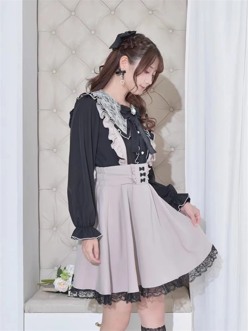 2025 New Spring Autumn Long Sleeve Sweet Lace Navy Collar Ruffles Loose Shirt Japanese Elegant Versatile Age Reduction Girl Top