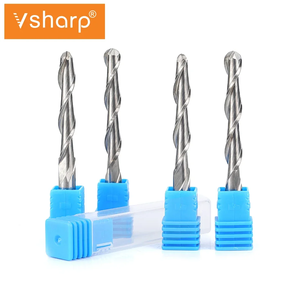 

Vsharp 2pcs 3.175mm Shank Double Flute Ball Nose End Mill Tungsten Head Spiral Milling Cutter CNC Engraving Tool Router Bits