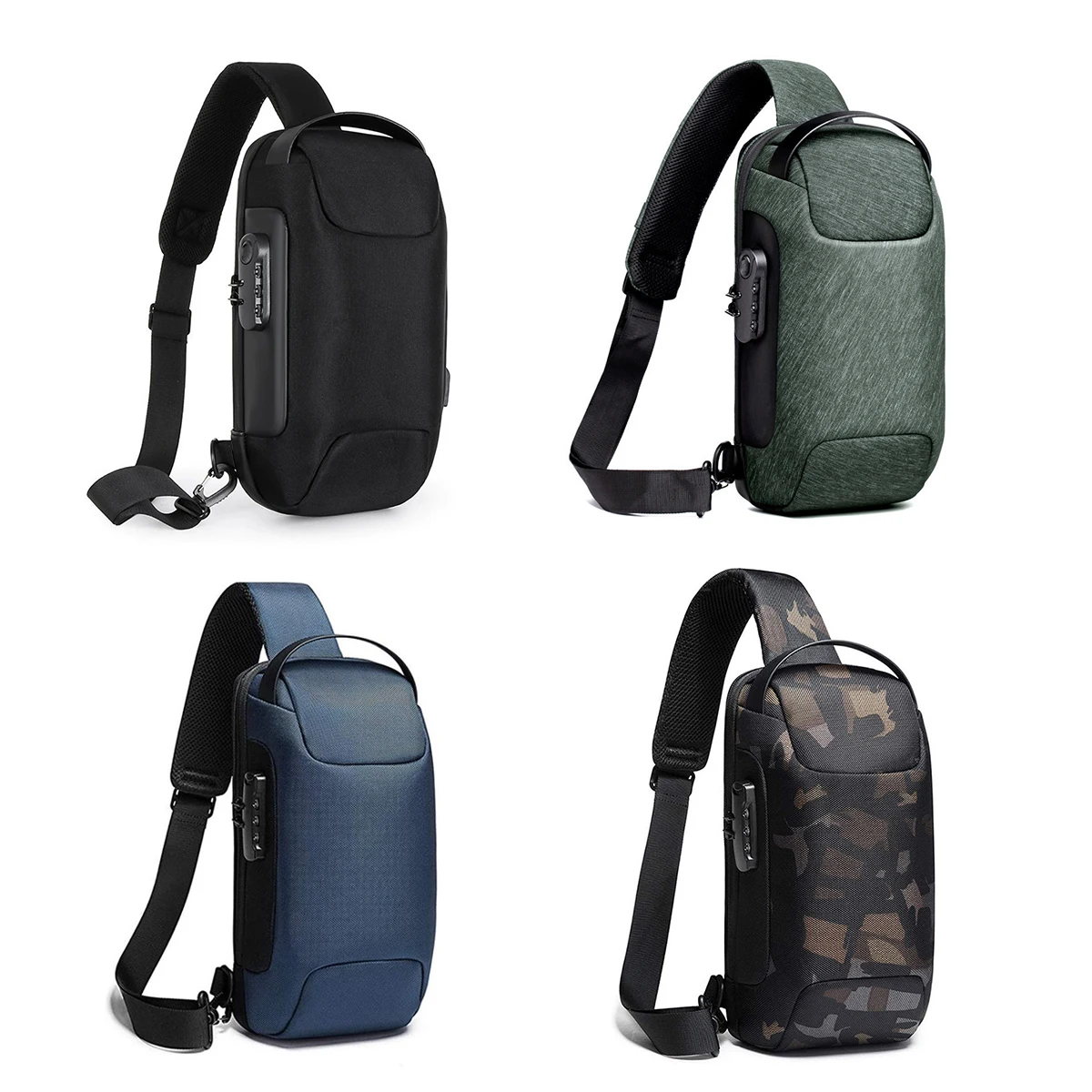 Single shoulder crossbody bag, waterproof and anti-theft password lock, USB port, suitable for both men and women, sporty design