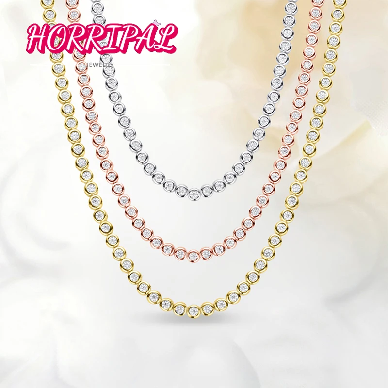 

HORRIPAL 2-3mm D VVS1 Full Moissanite Tennis Necklace S925 Sterling Silver Real Lab Grown Diamond Choker Gem Pass Test with GRA