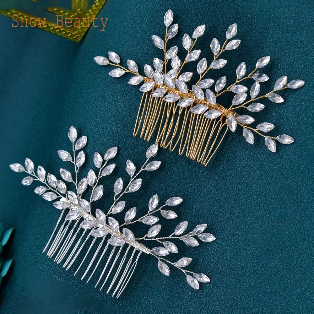 A466 Silver Gold Wedding Hair Comb Rhinestone Bridal Side Comb Hair Accessories for Women and Girls Tiara Bride Hair Jewelry