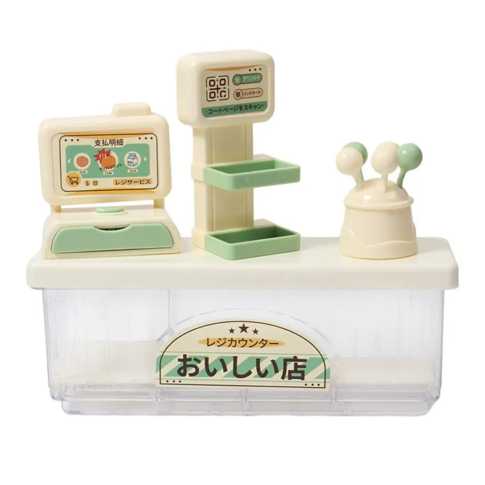 Cash Register Dollhouse Miniature Cashier Lollipop Snack Rack Reusable Mini Cashier Counter Toys Checkout Simulation