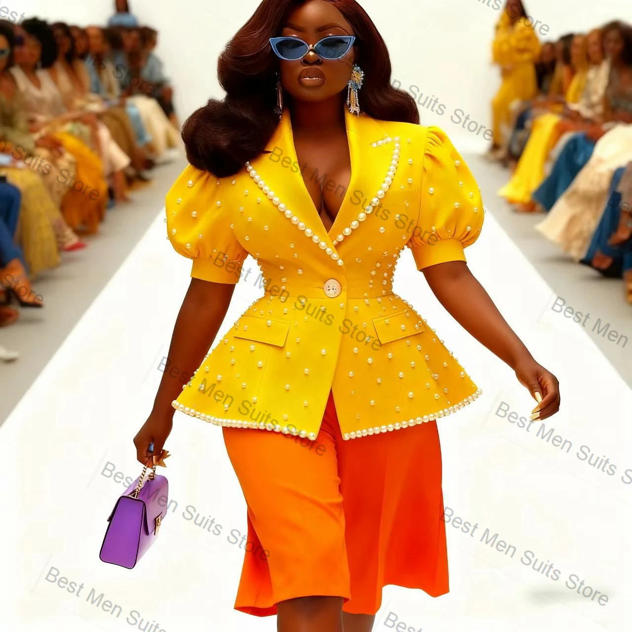 

Pearls Yellow Women Suit Set 2 Pcs Blazer+Short Pants Trousers Cotton Formal Office Jacket Customized Wedding Tuxedo Guest Coat