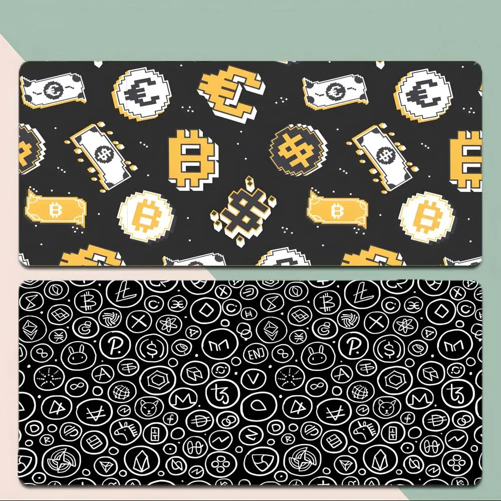 Modern Bitcoin Pattern Arts Mouse Pad Thick Stitched Edge Gaming Mousepad Large Non-Slip Desk Mat