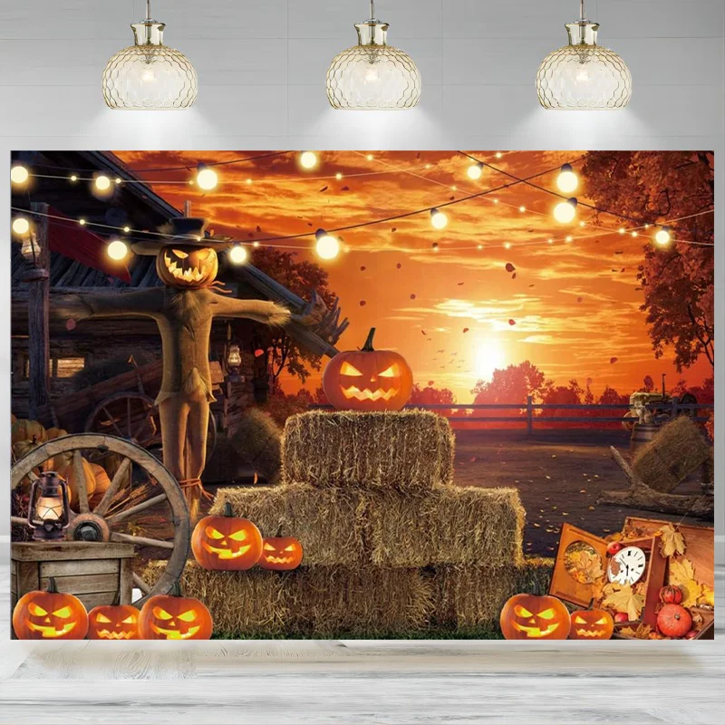 Scary Halloween Backdrop Photography Parties Gloomy Devil Pumpkin Scarecrow Background Scary Nightmare Party Banner