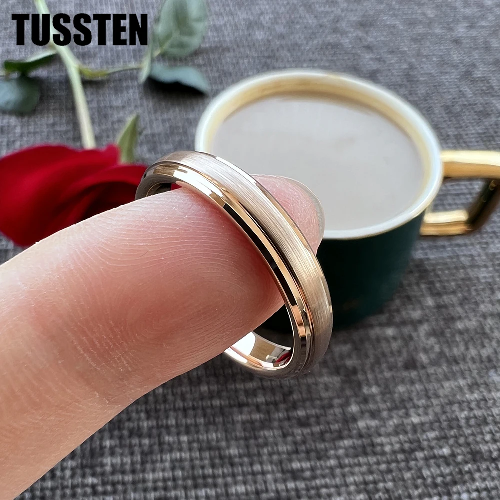 Dropshipping TUSSTEN 4MM Best Seller Ring Men Women Classic Tungsten Wedding Band Stepped Beveled  Comfort Fit