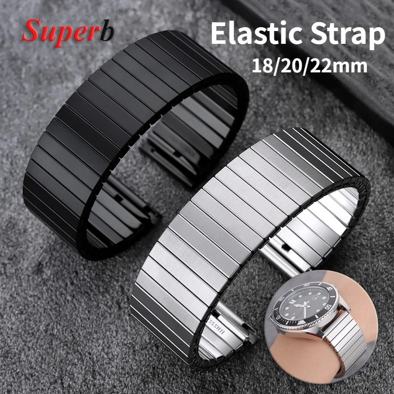 

Stainless Steel Bands 18mm 20mm 22mm Watchband Metal Wristband Quick Release Elastic Strap Universal Replacement for Men Woman