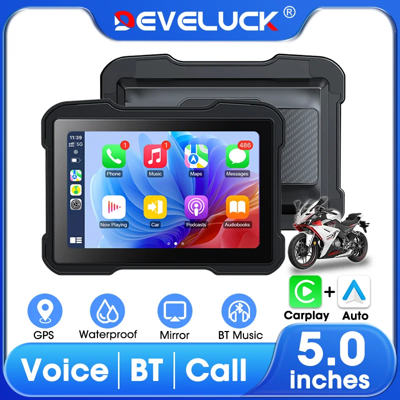 

5 Inch GPS for Motorcycle Carplay Android Auto IPX7 Waterproof Navigation Digital Motorbike Dashboard Monitor Moto Accessories
