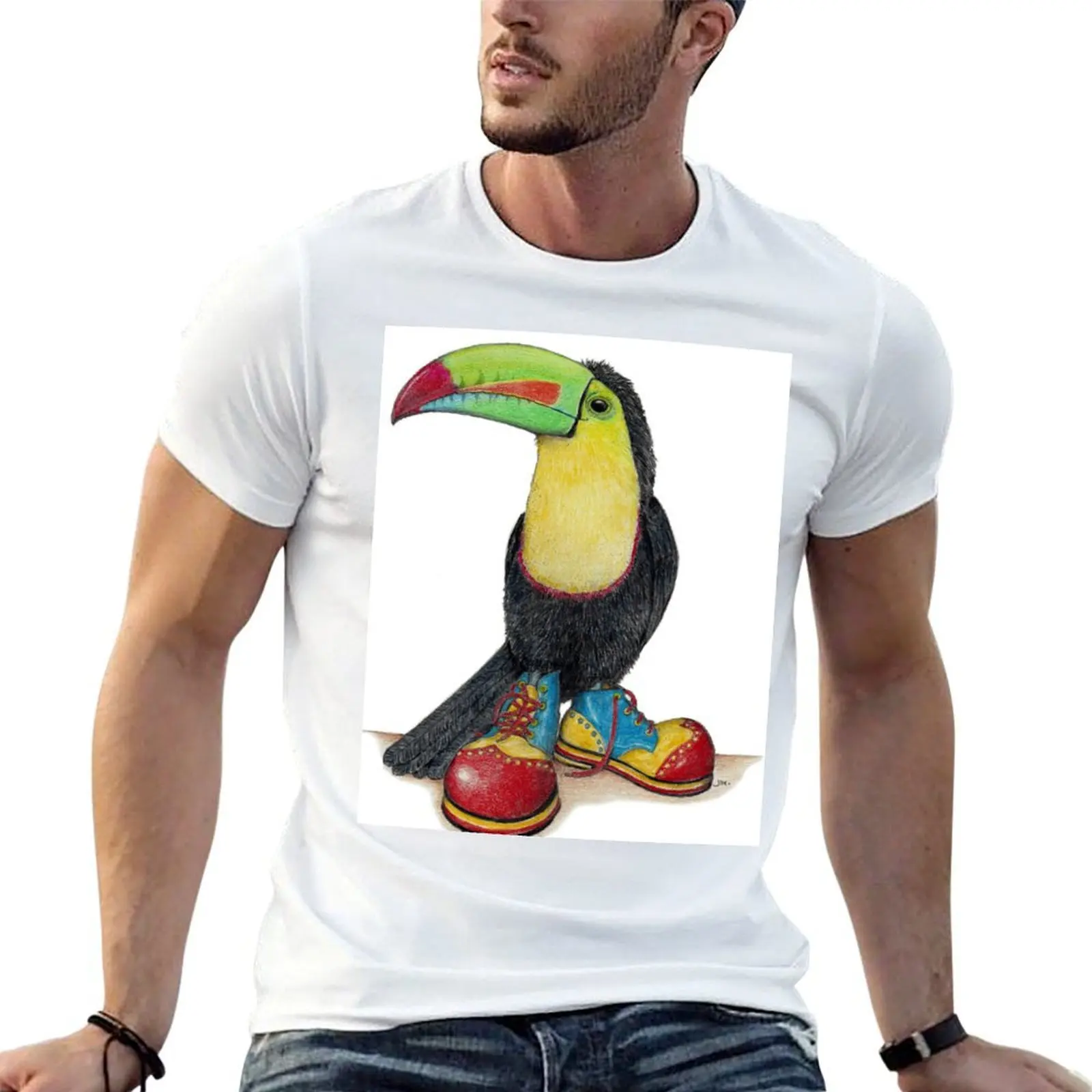 

Toucan in clown shoes T-Shirt man t shirts high quality luxury brand cotton t shirts high quality man t shirt summer T-shirt