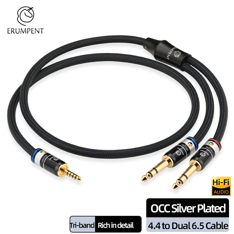 

HiFi 4.4mm Balanced to Dual 6.5mm Adapter Jack Audio Cable OCC Silver Plated 6.5 TRS Y Splitter Audio Cable