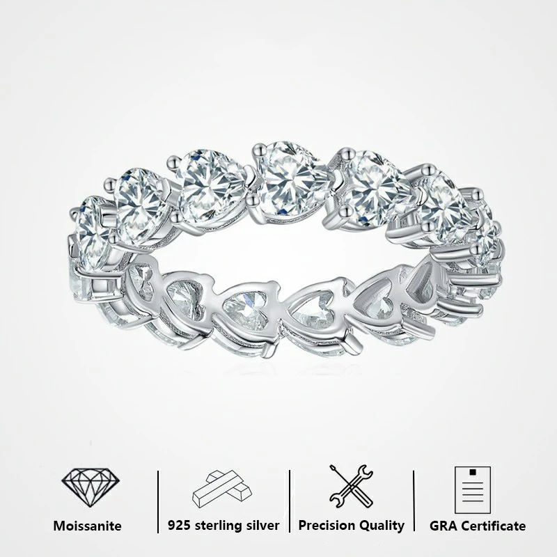 

Moissanite full circle row ring, S925 sterling silver, heart-shaped 4*4MM, a good choice for gift, with GRA certificate