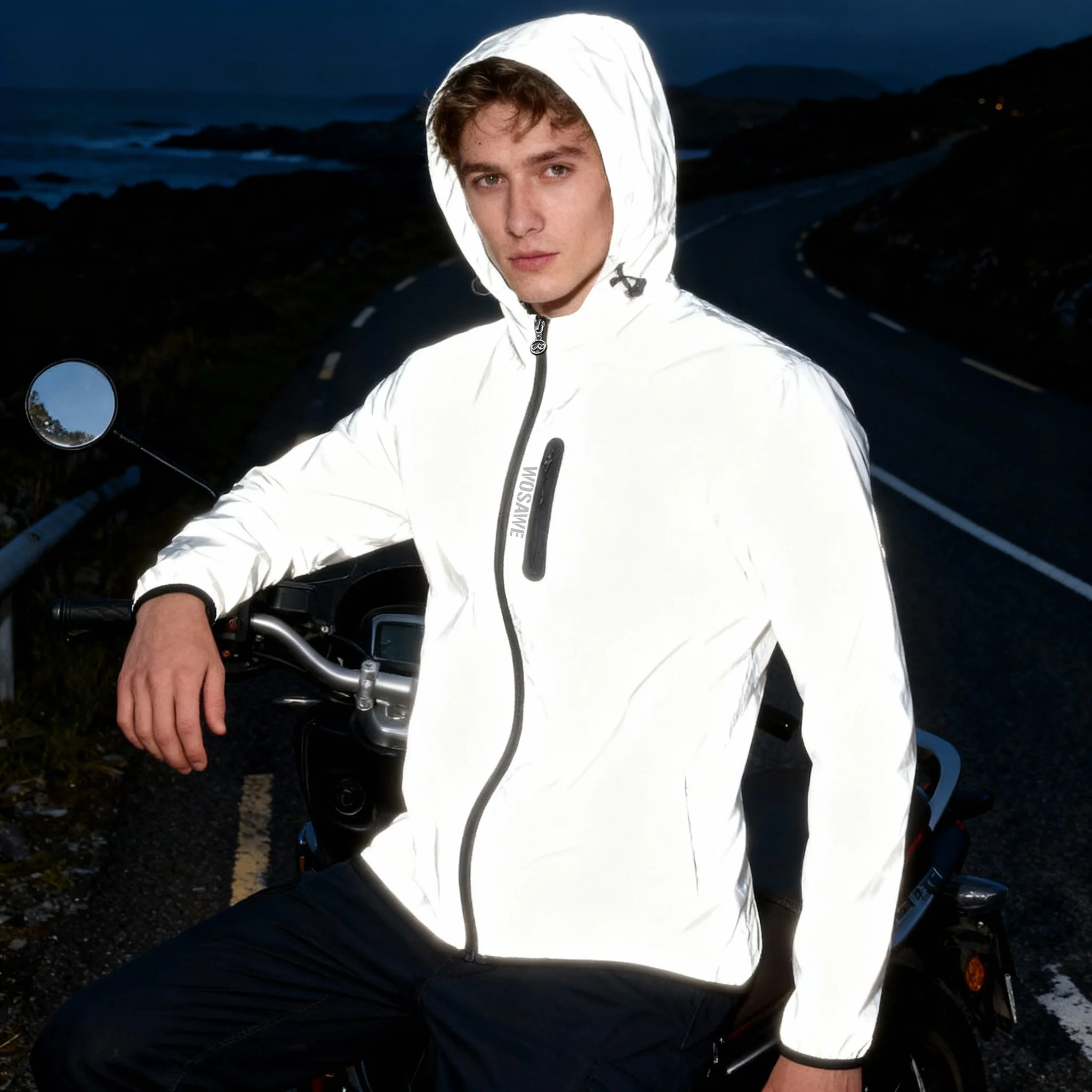 

Мужская светоотражающая куртка WOSAWE с капюшоном, водонепроницаемая ветровка высокой видимости для мужчин и женщин, для пеших прогулок, велоспорта, бега, обеспечения безопасности