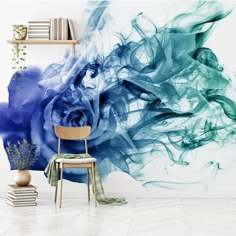 

Beibehang Custom wallpaper 3d photo mural stereo flower Nordic abstract smoke rose TV background wall 3d blue flower wallpaper